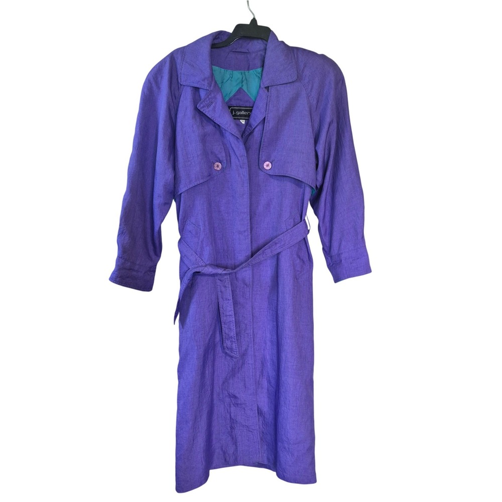 Vintage J. Gallery Purple Trench Coat Teal Lining Belted  Womens 7/8